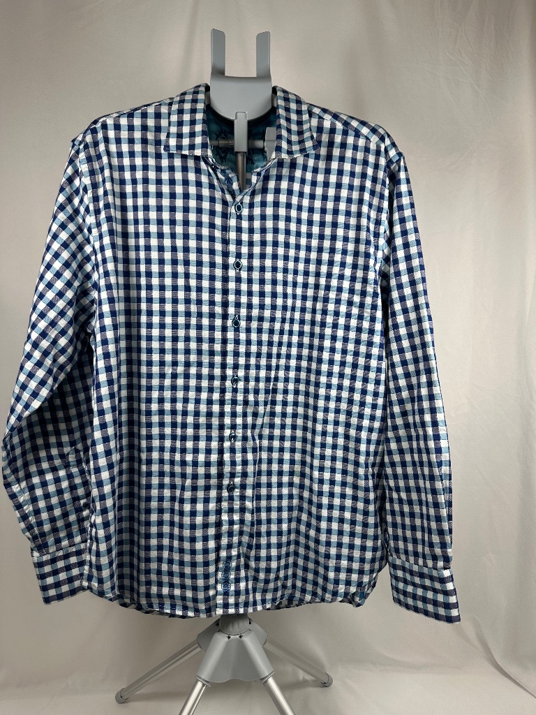 Robert Graham Lon Sleeve Shirt For Men, Blue Plaid, Size Xxl, Classic Fit